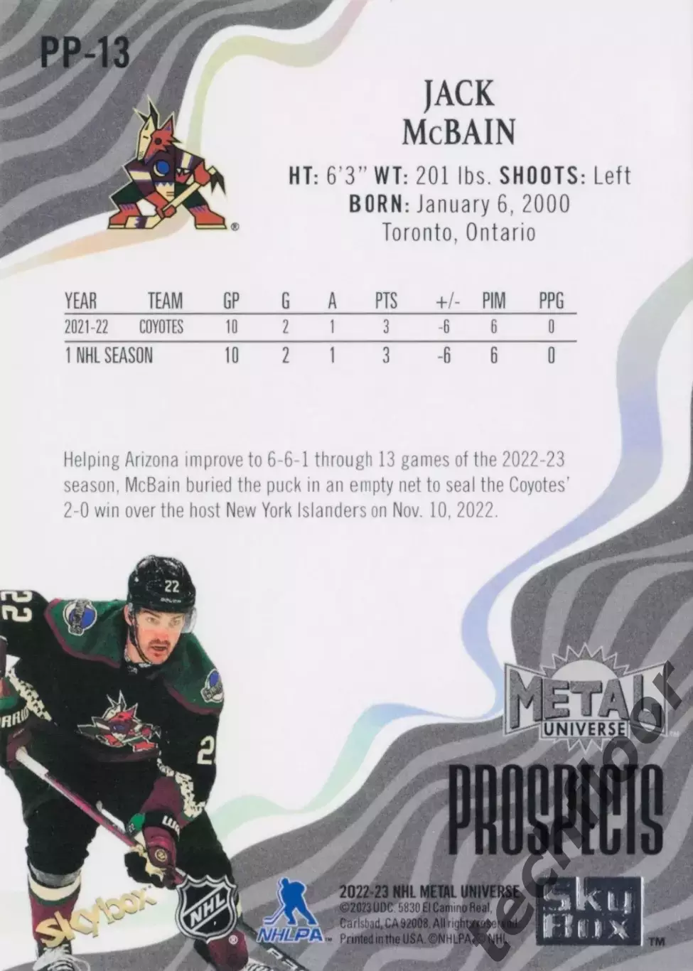 Карточка NHL Jack McBain Arizona Coyotes/Джек Макбэйн Аризона НХЛ 1