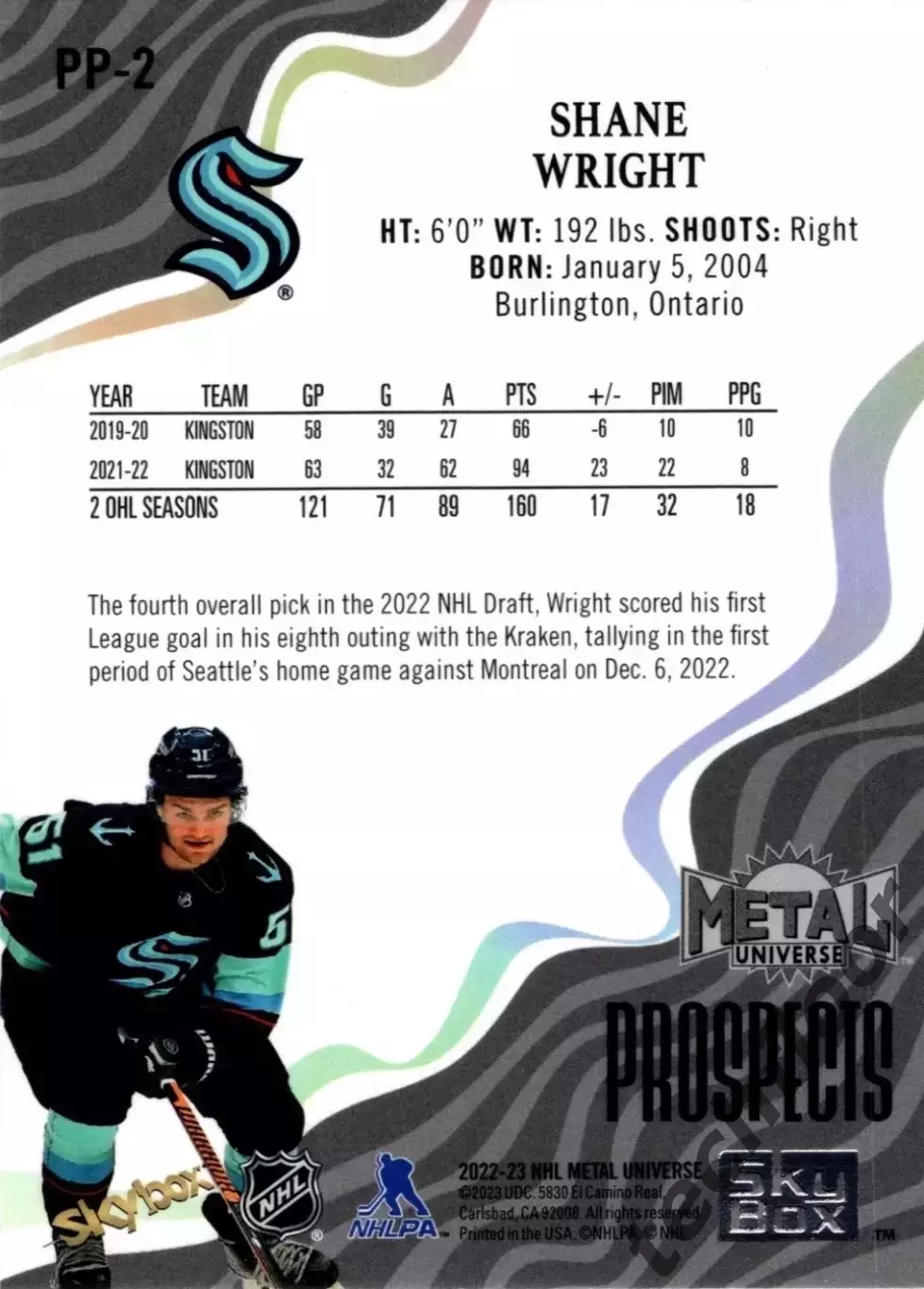 Карточка NHL Shane Wright Seattle Kraken/Шейн Райт Сиэтл НХЛ 1