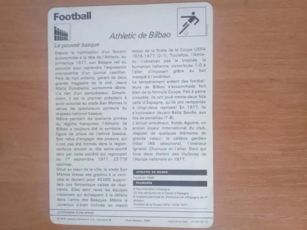 Открытка. Атлетик Бильбао, Испания 1