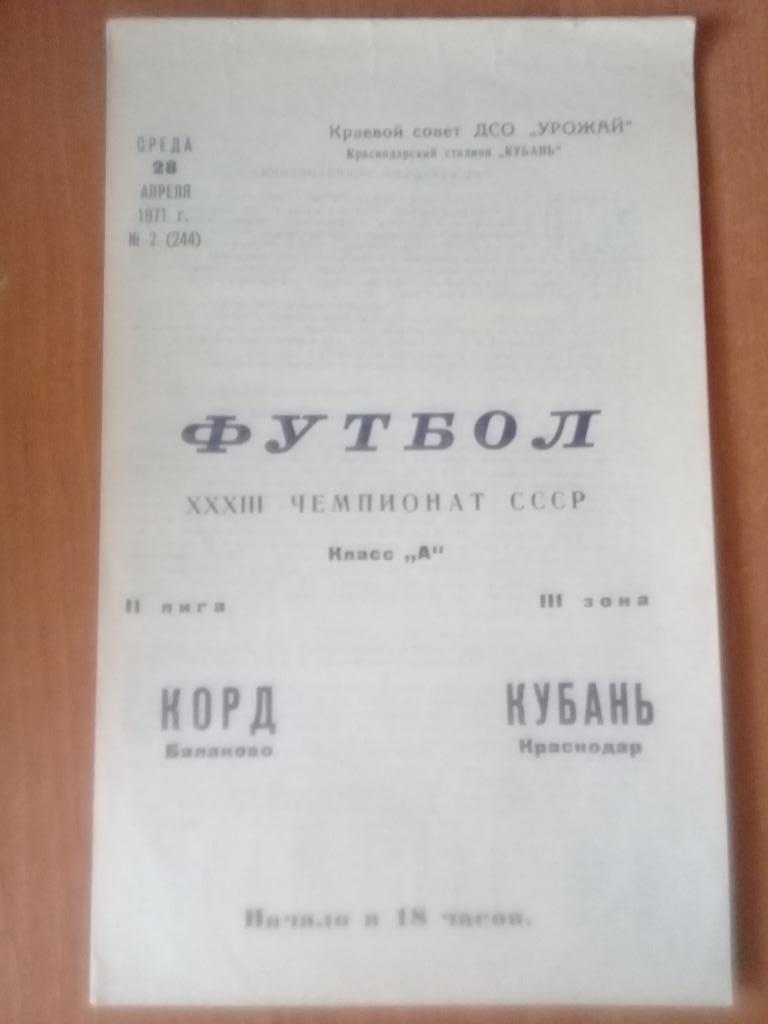 Кубань Краснодар - Корд Балаково 1971