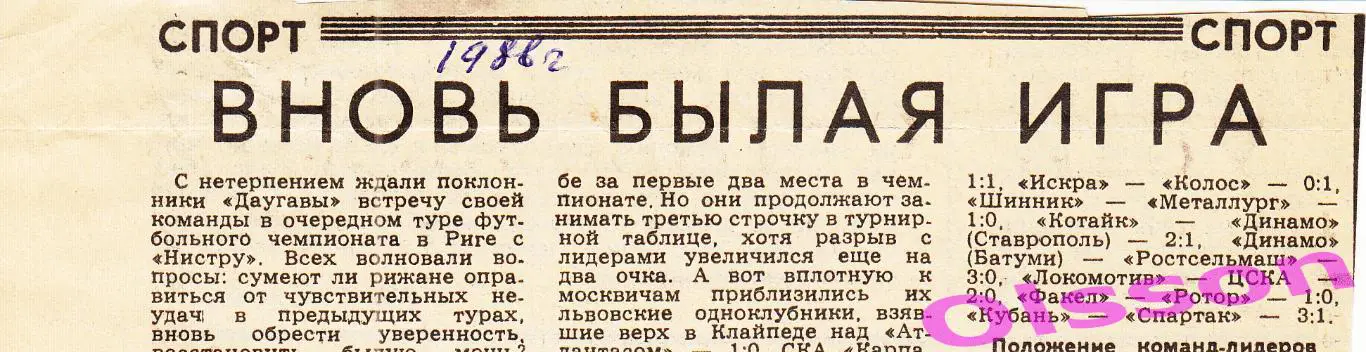 Отчет о матче. Даугава Рига - Нистру Кишинев 1986 Чемпионат СССР *