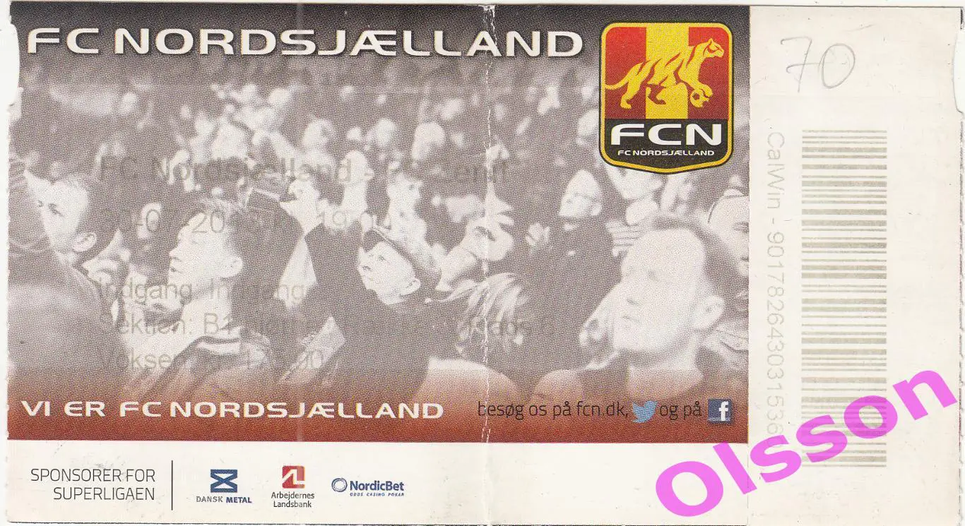 Билет. Нордшелланд Дания - Зенит Санкт Петербург 2013 Лига Чемпионов *