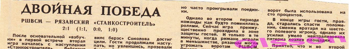 Хоккейный отчет. РШВСМ Рига - Станкостроитель Рязань 1987 Чемпионат СССР *