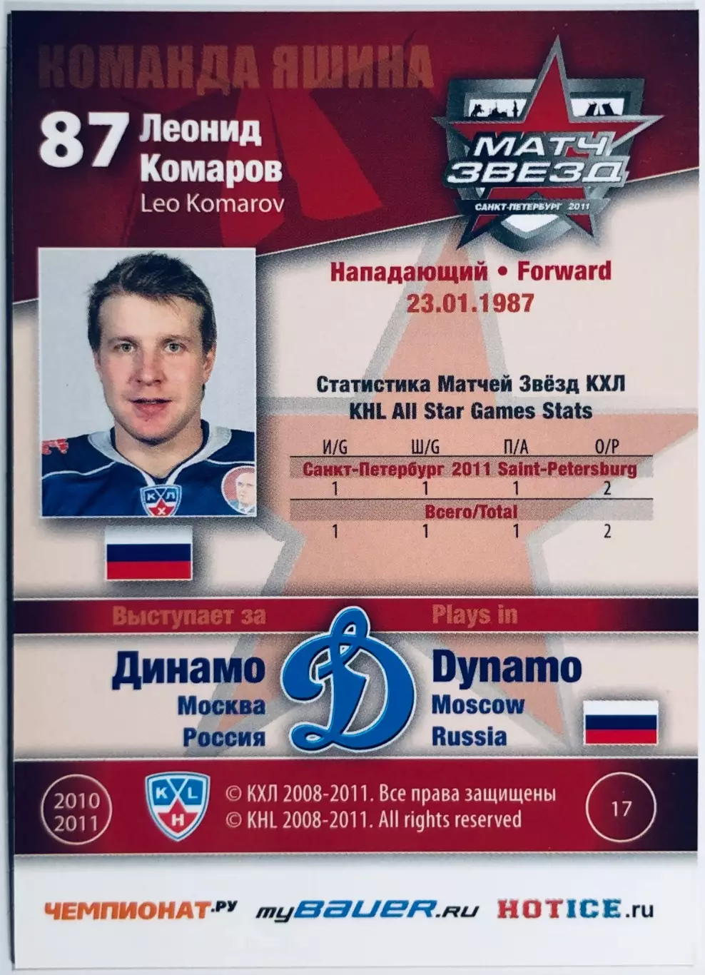 Карточка Леонид Комаров ХК ”Динамо” Москва 1