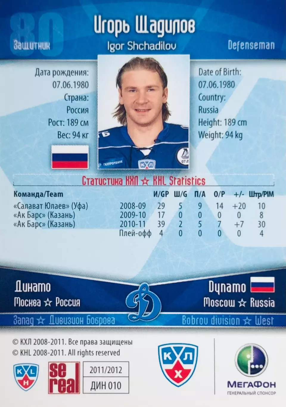 Карточка Игорь Щадилов ХК Динамо Москва 1