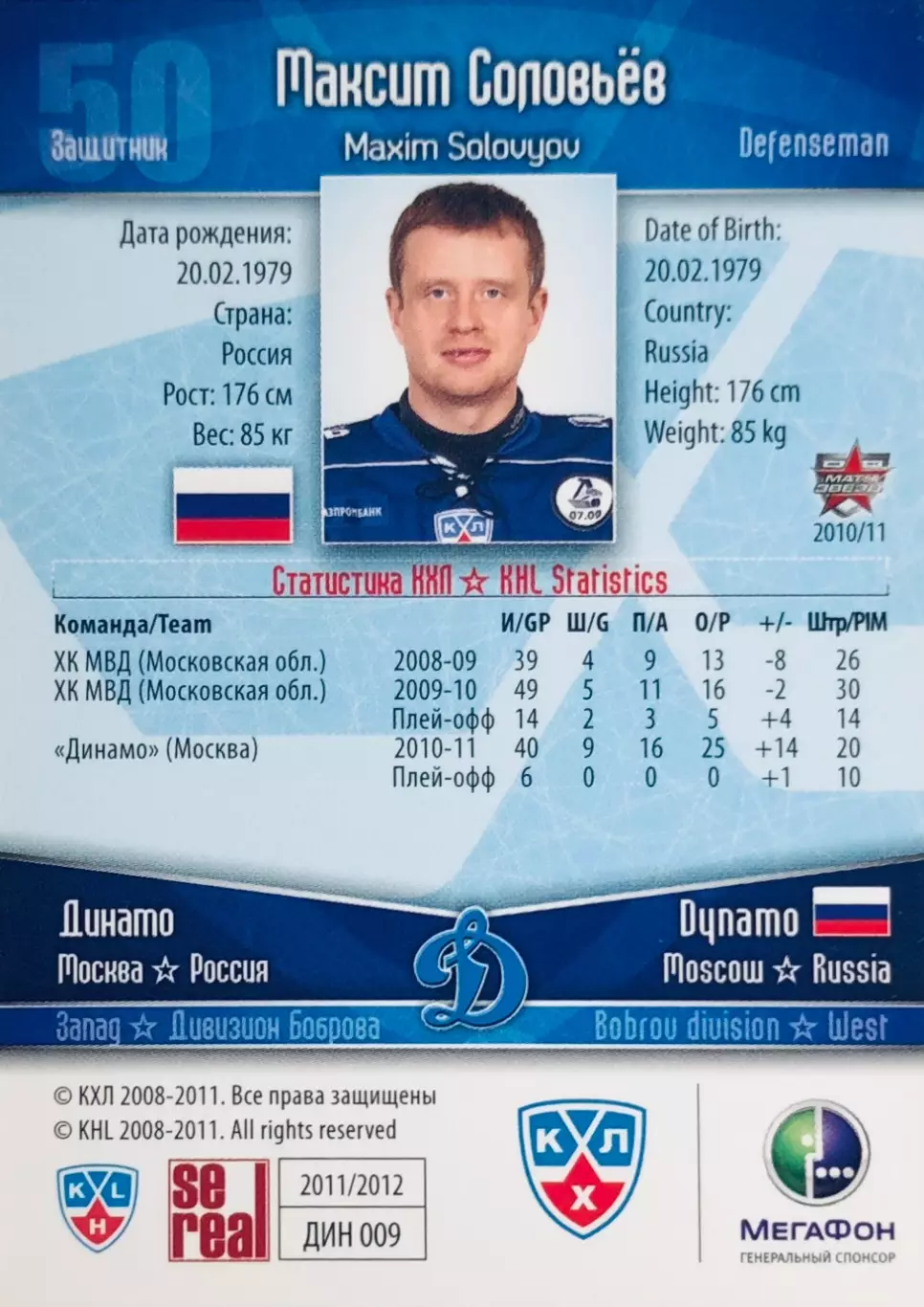 Карточка Максим Соловьёв ХК ”Динамо” Москва 1
