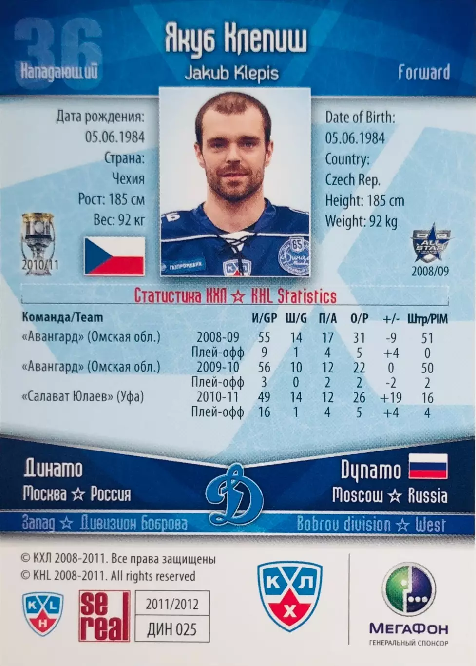 Карточка Якуб Клепиш ХК Динамо Москва 1