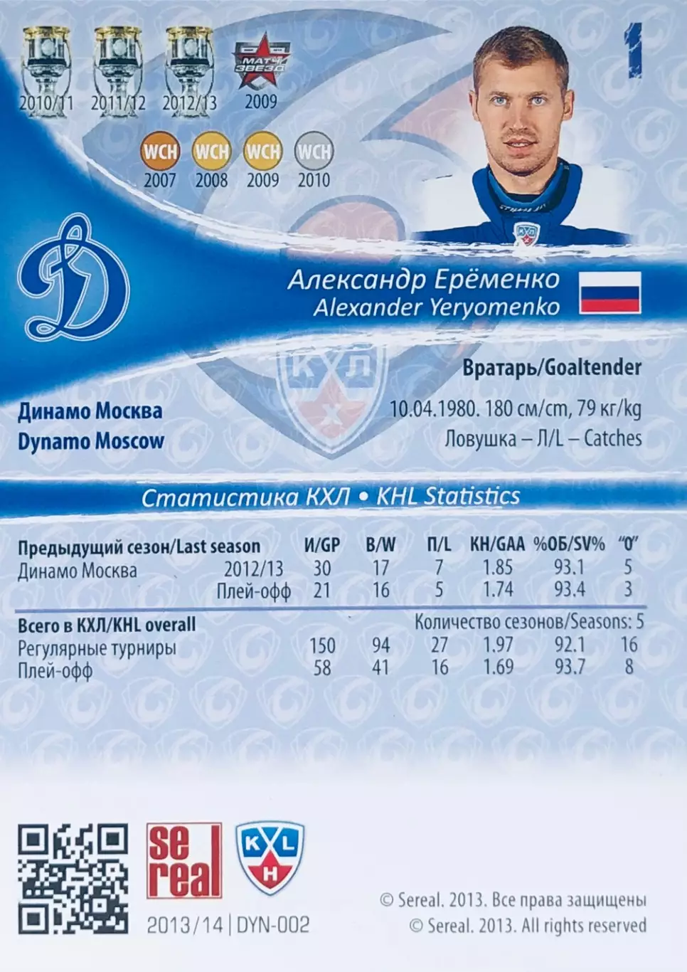 Карточка Александр Ерёменко ХК ”Динамо” Москва 1