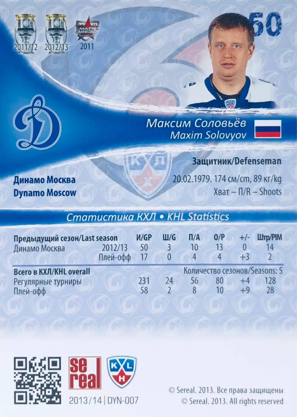 Карточка Максим Соловьёв ХК Динамо Москва 1