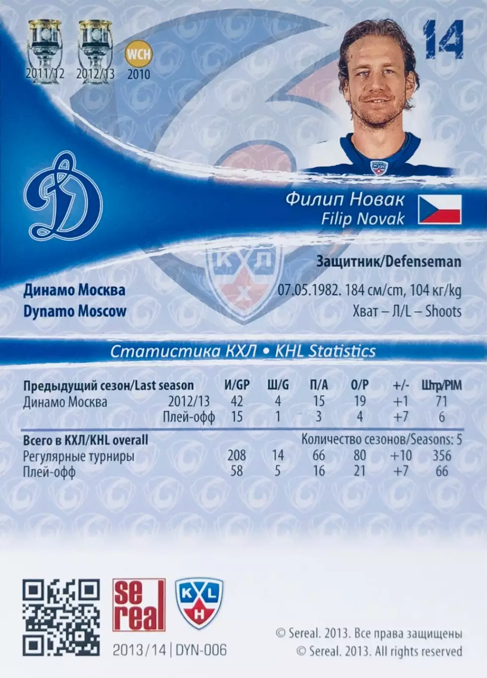 Карточка Филип Новак ХК Динамо Москва 1
