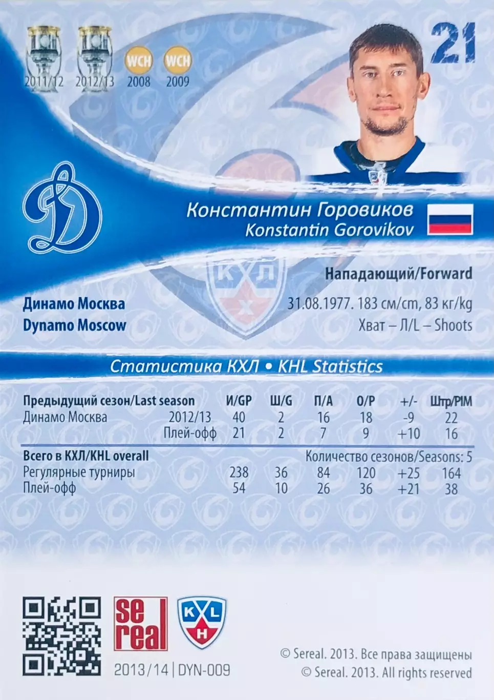 Карточка Константин Горовиков ХК ”Динамо” Москва 1