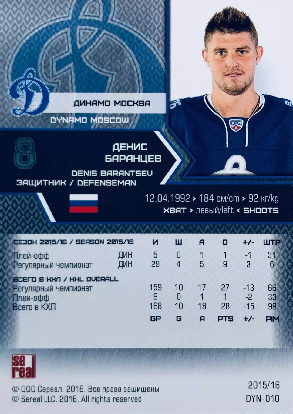 Карточка Денис Баранцев ХК Динамо Москва 1