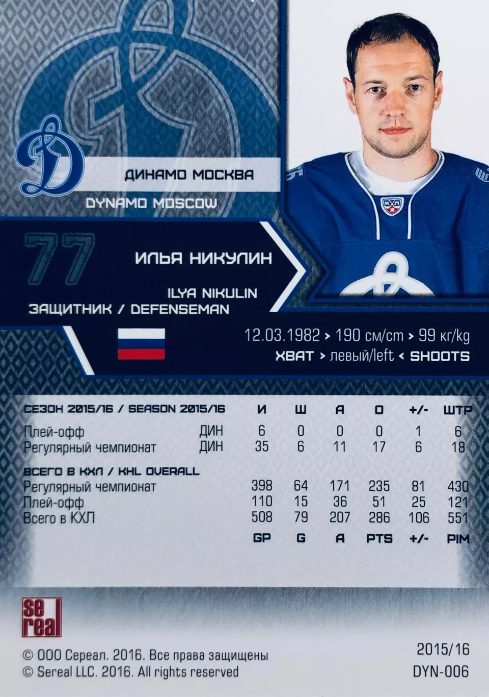 Карточка Илья Никулин ХК Динамо Москва 1