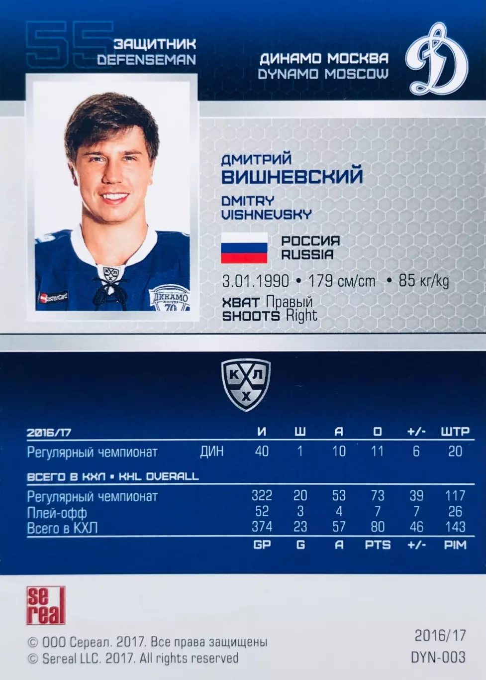 Карточка Дмитрий Вишневский ХК ”Динамо” Москва 1
