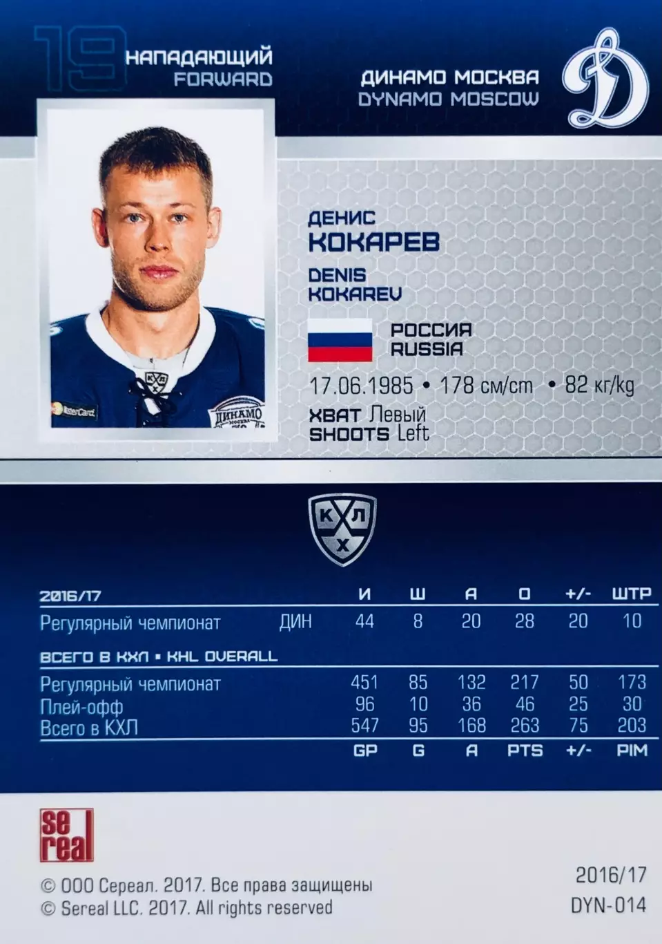 Карточка Денис Кокарев ХК “Динамо” Москва 1