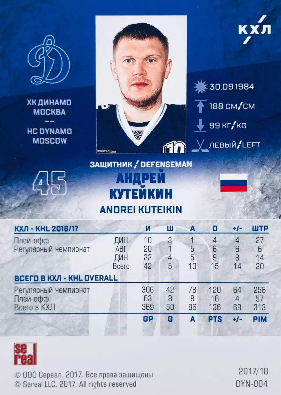 Карточка Андрей Кутейкин ХК Динамо Москва 1