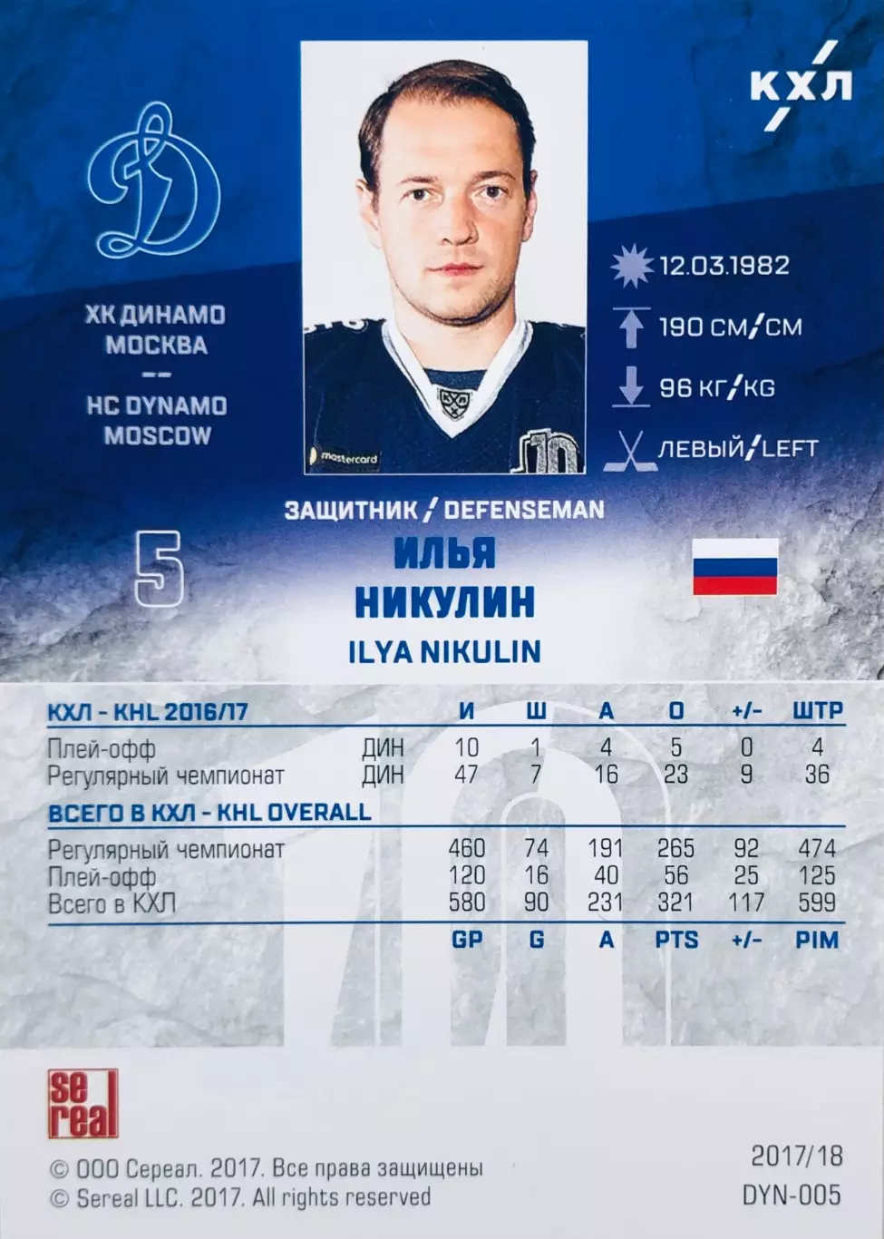 Карточка Илья Никулин ХК ”Динамо” Москва 1