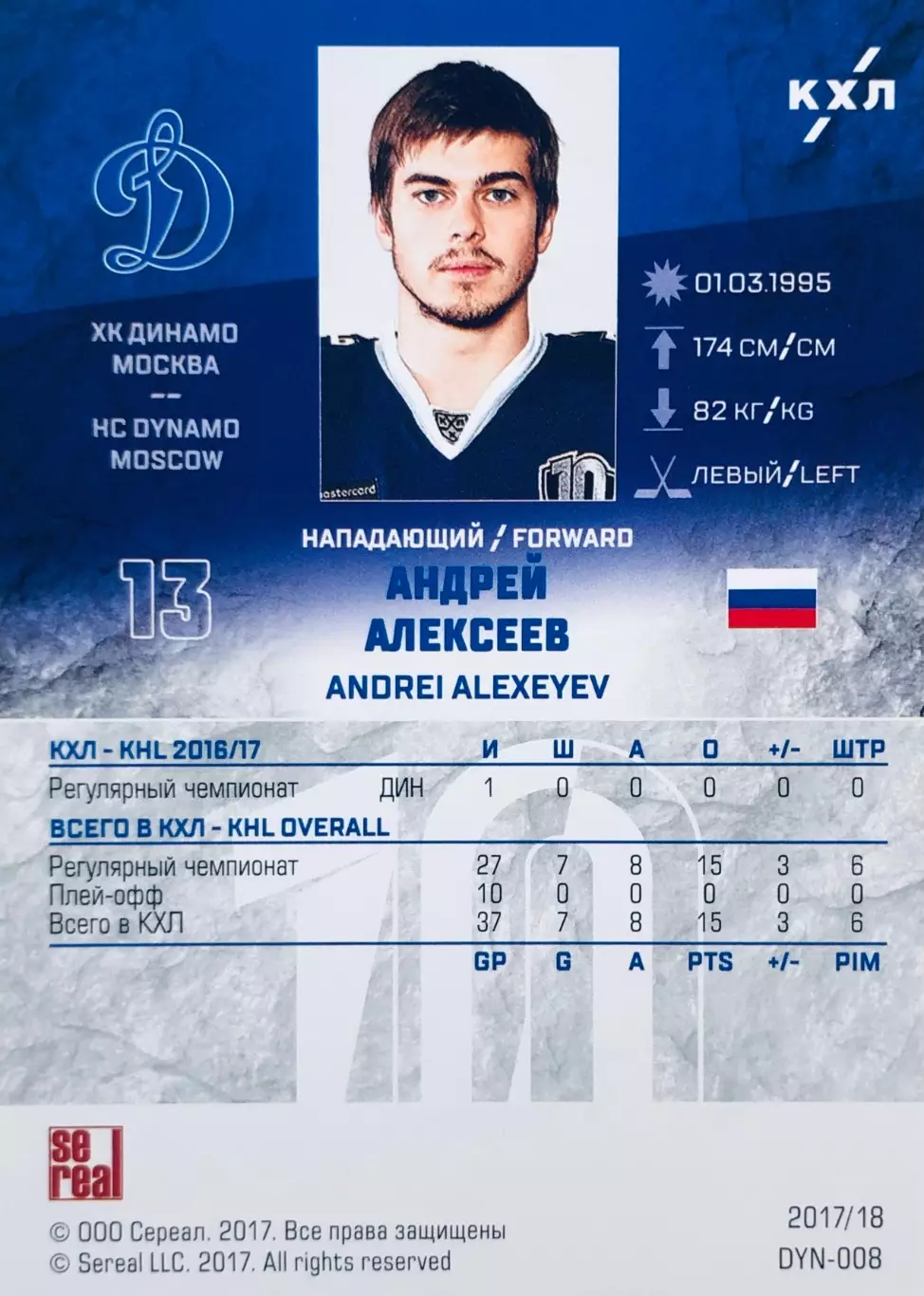 Карточка Андрей Алексеев ХК Динамо Москва 1