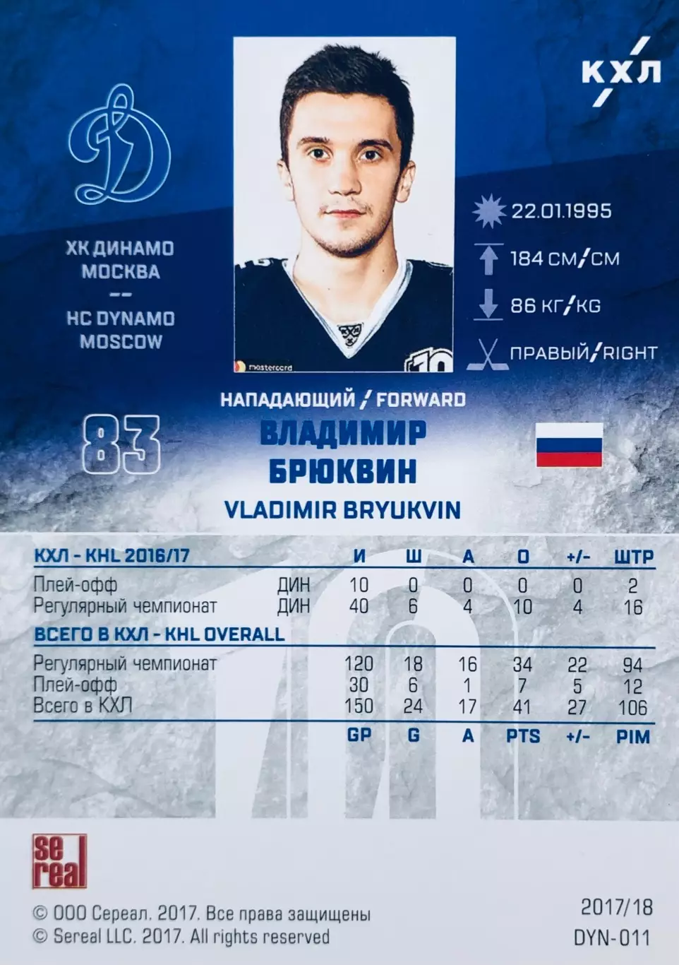Карточка Владимир Брюквин ХК Динамо Москва 1