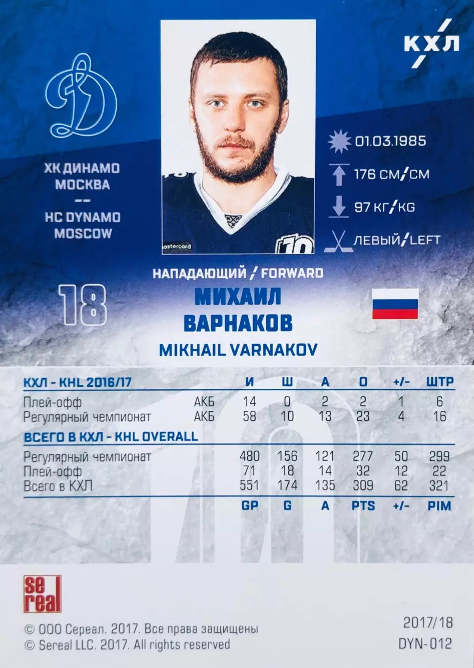 Карточка Михаил Варнаков ХК Динамо Москва 1