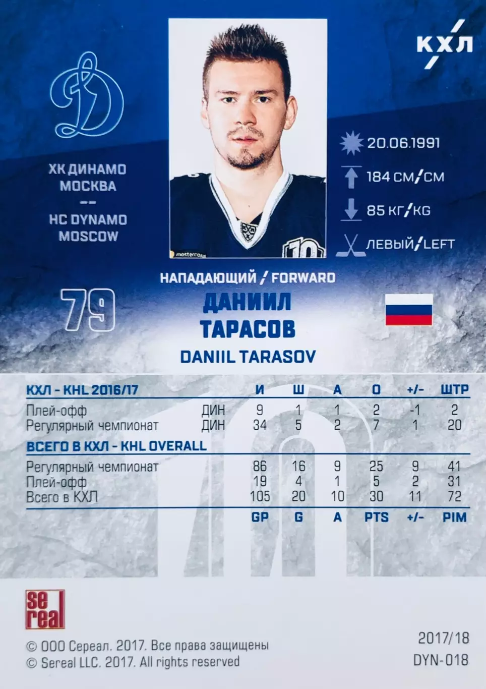 Карточка Даниил Тарасов ХК Динамо Москва 1