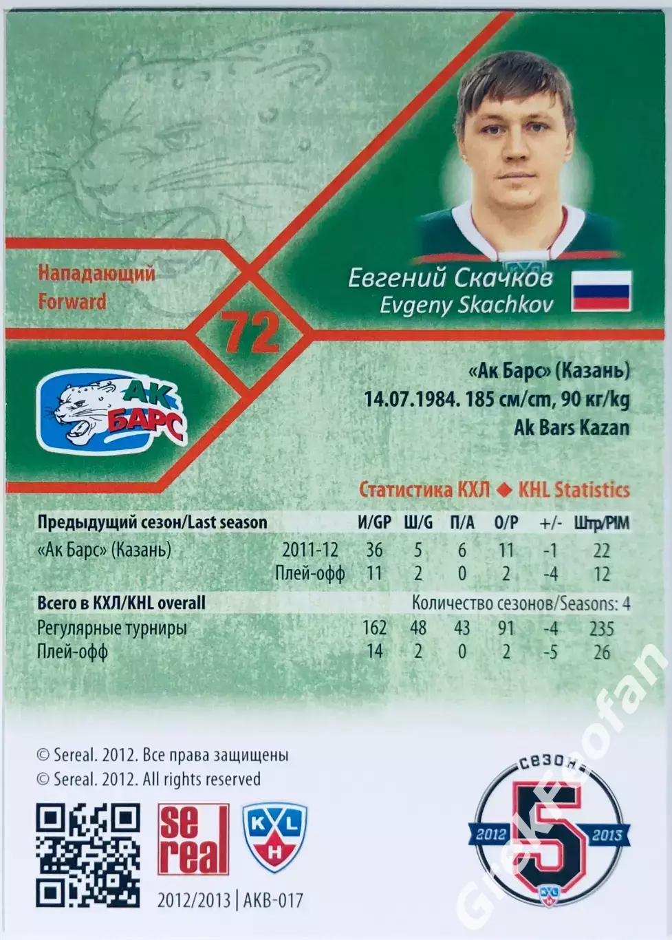 Карточка Евгений Скачков ХК Ак Барс Казань 1