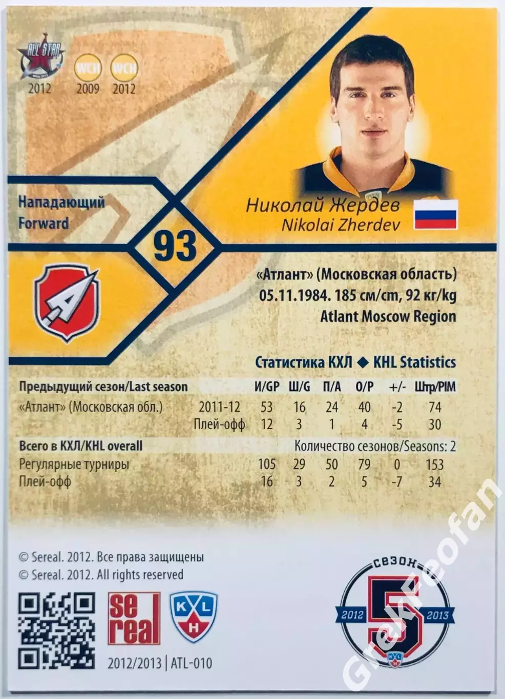 Карточка Николай Жердев ХК Атлант МО 1
