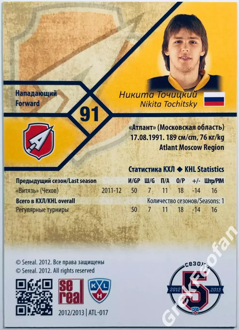 Карточка Никита Точицкий ХК Атлант МО 1