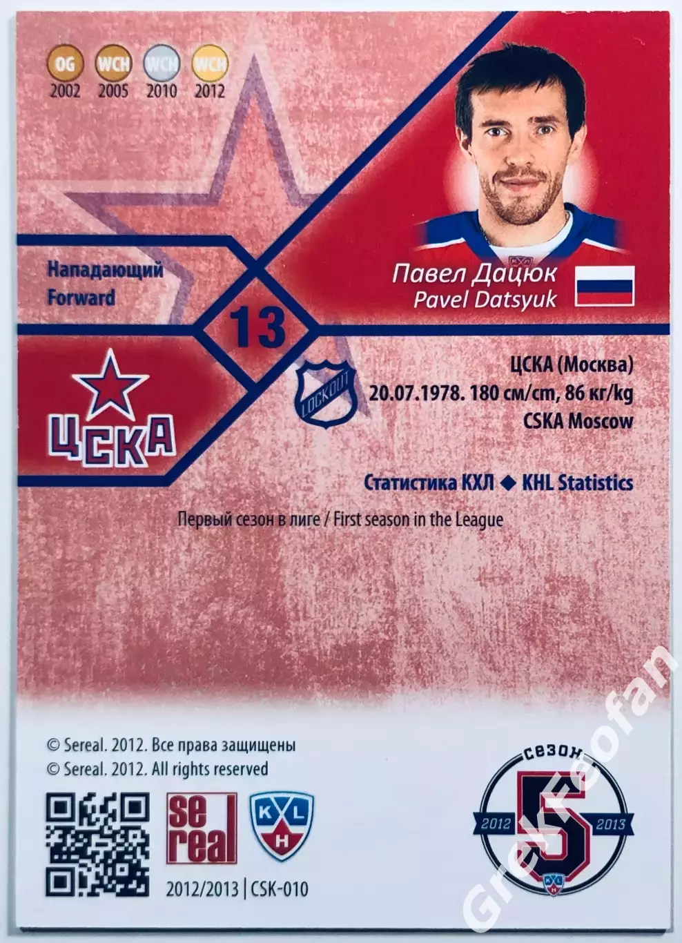 Карточка Павел Дацюк ХК ЦСКА Москва 1