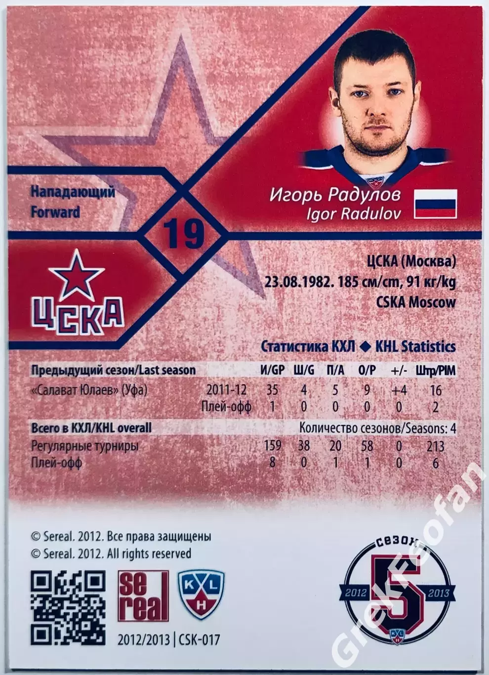 Карточка Игорь Радулов ХК ЦСКА Москва 1