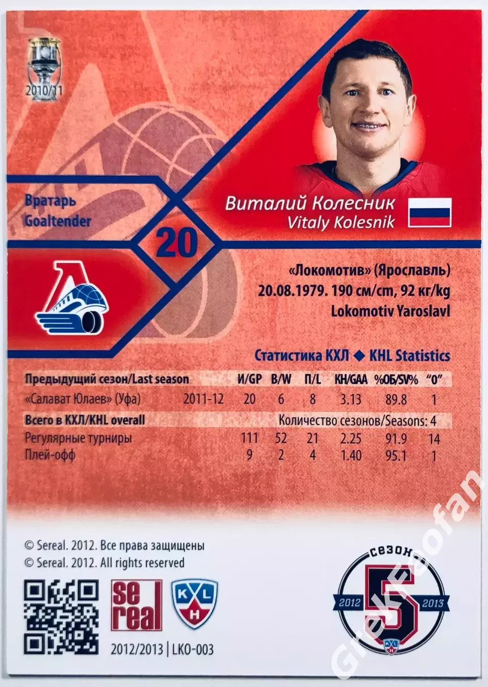 Карточка Виталий Колесник ХК Локомотив Ярославль 1