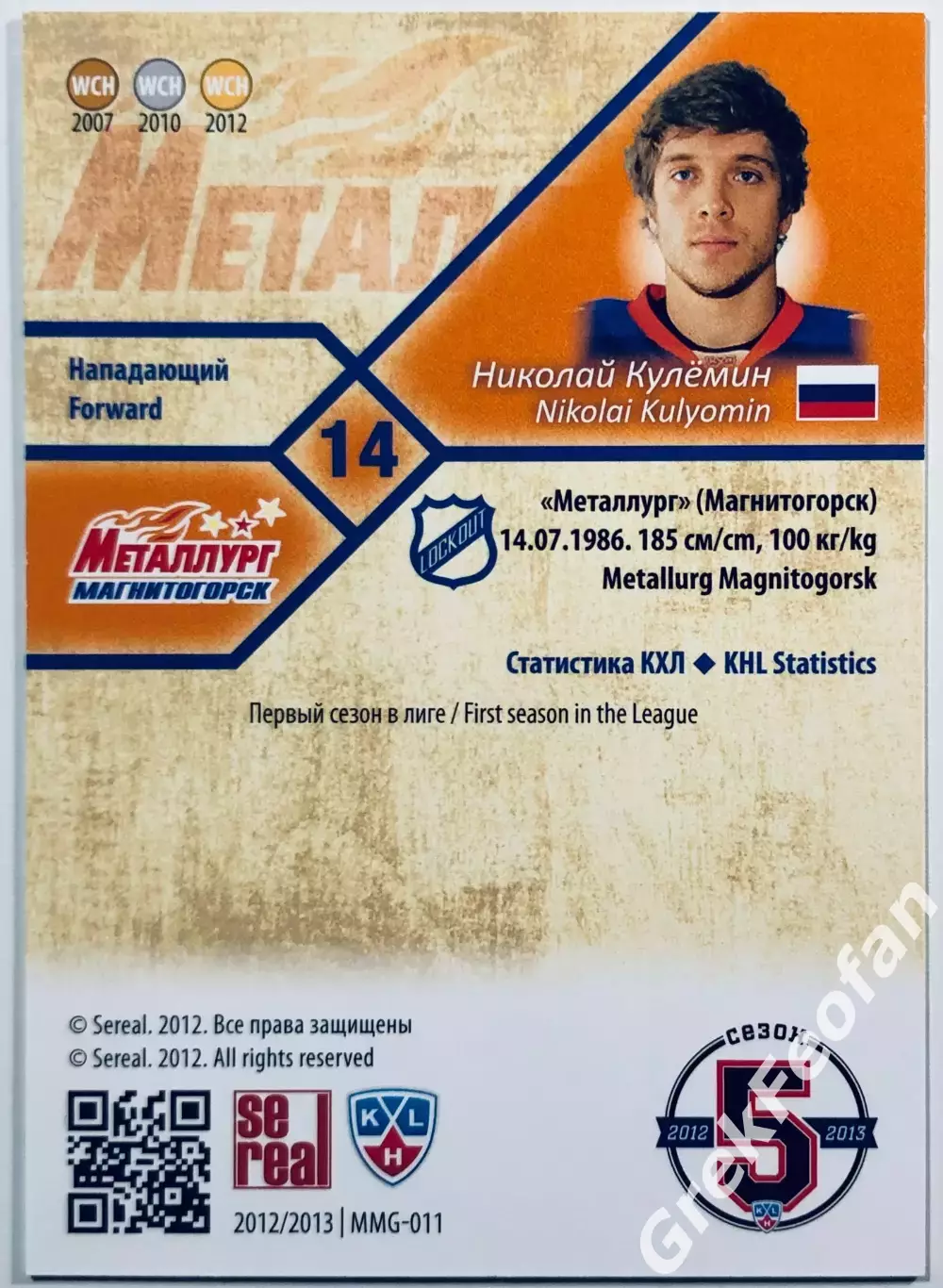 Карточка Николай Кулёмин ХК Металлург Магнитогорск 1
