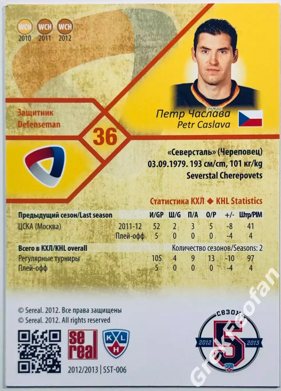 Карточка Петр Часлава ХК Северсталь Череповец 1