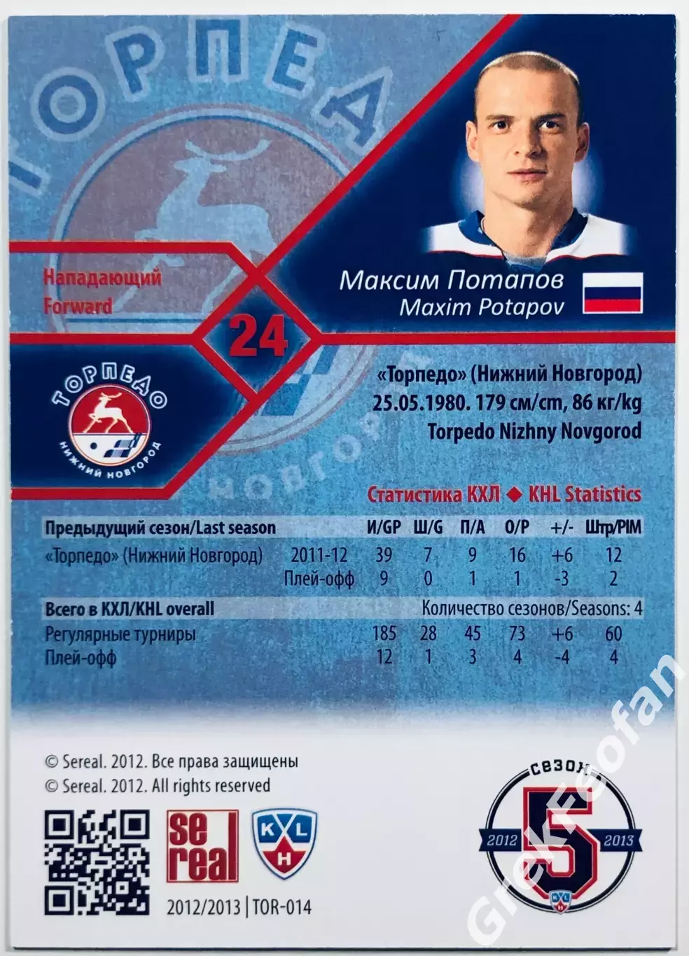Карточка Максим Потапов ХК Торпедо НН 1