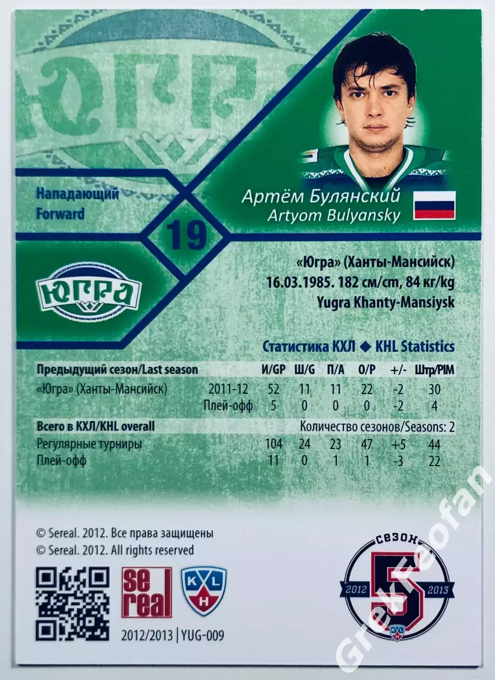 Карточка Артём Булянский ХК Югра Ханты-Мансийск 1