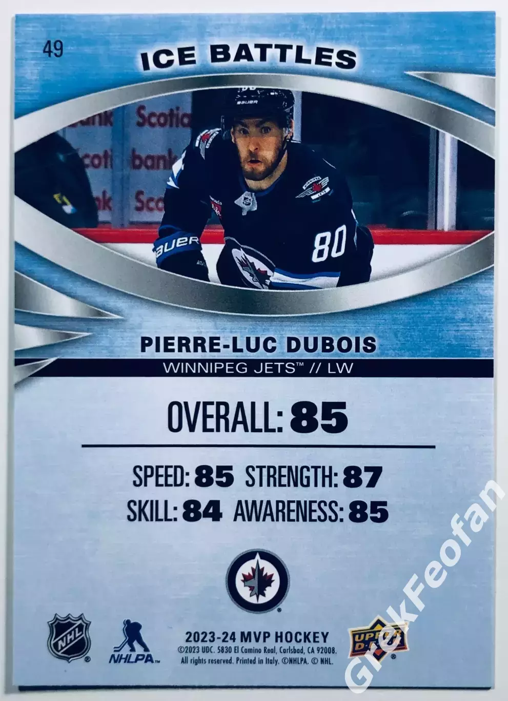 Карточка Pierre-Luc Dubois Winnipeg Jets 1