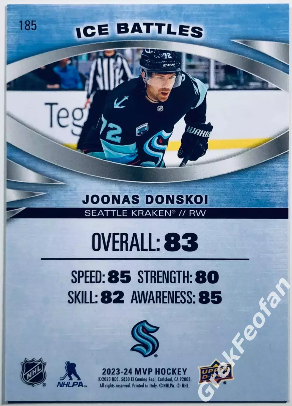 Карточка Joonas Donskoi Seattle Kraken 1