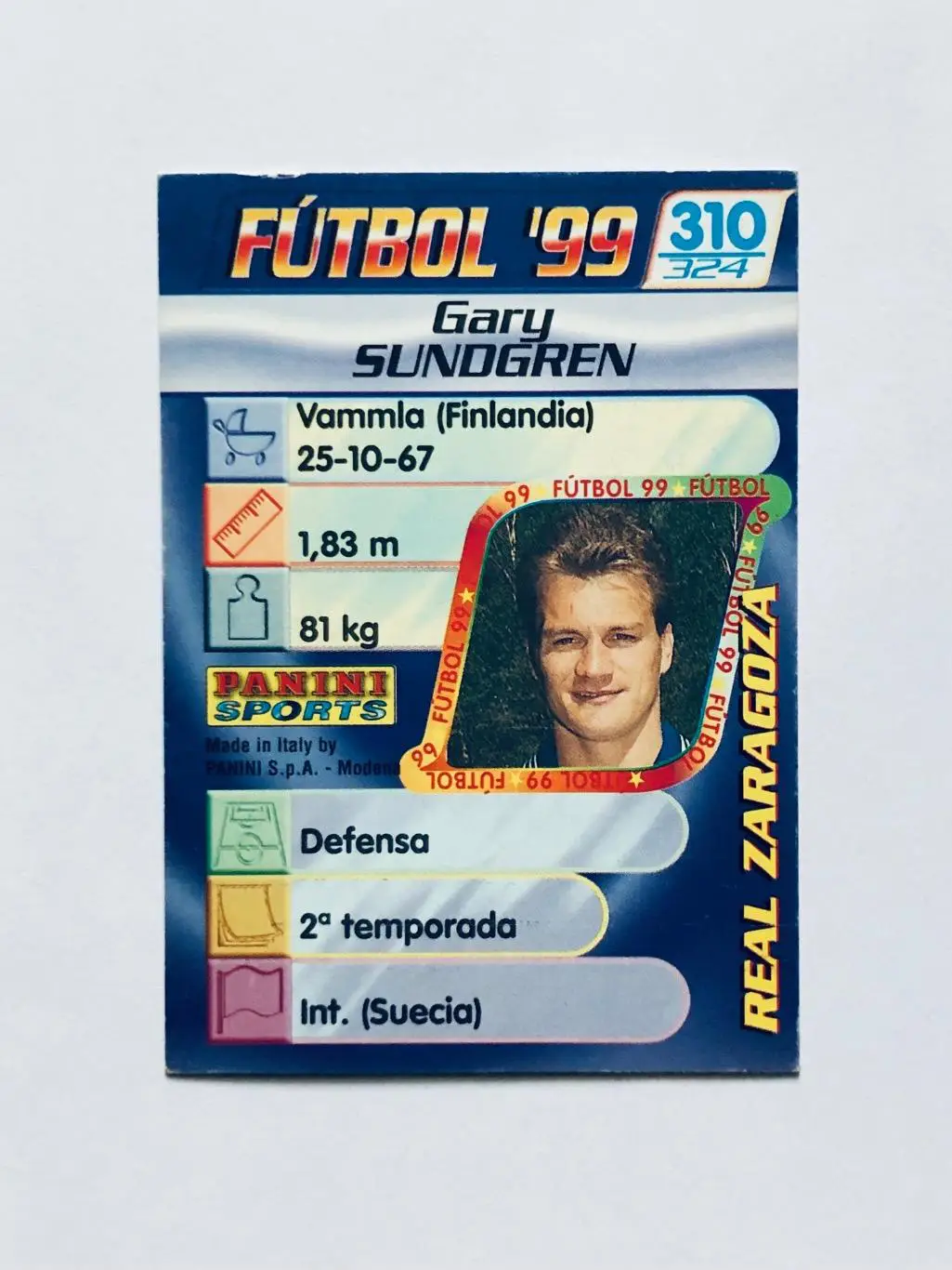 Карточка Gary Sundgren Real Zaragoza 1