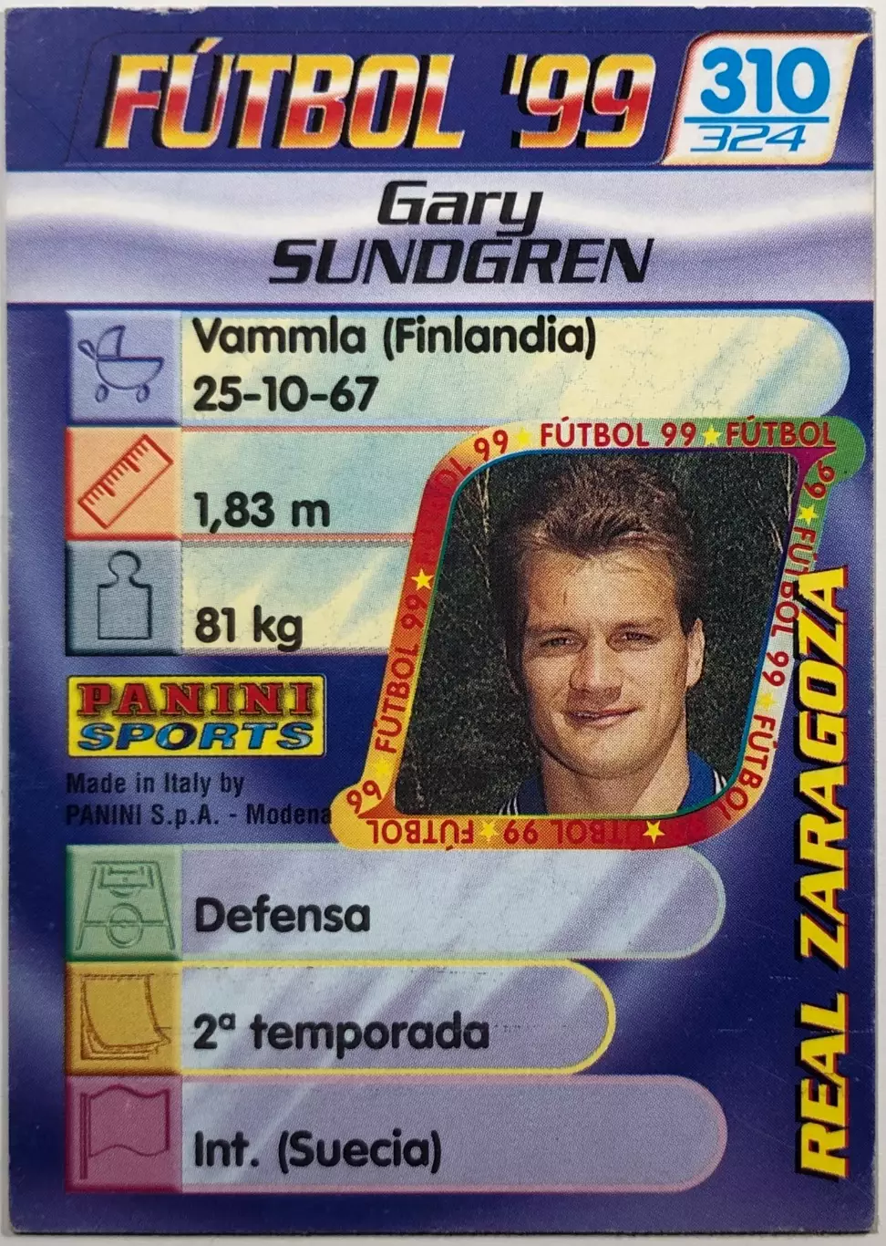 Карточка Gary Sundgren Реал Сарагоса 1