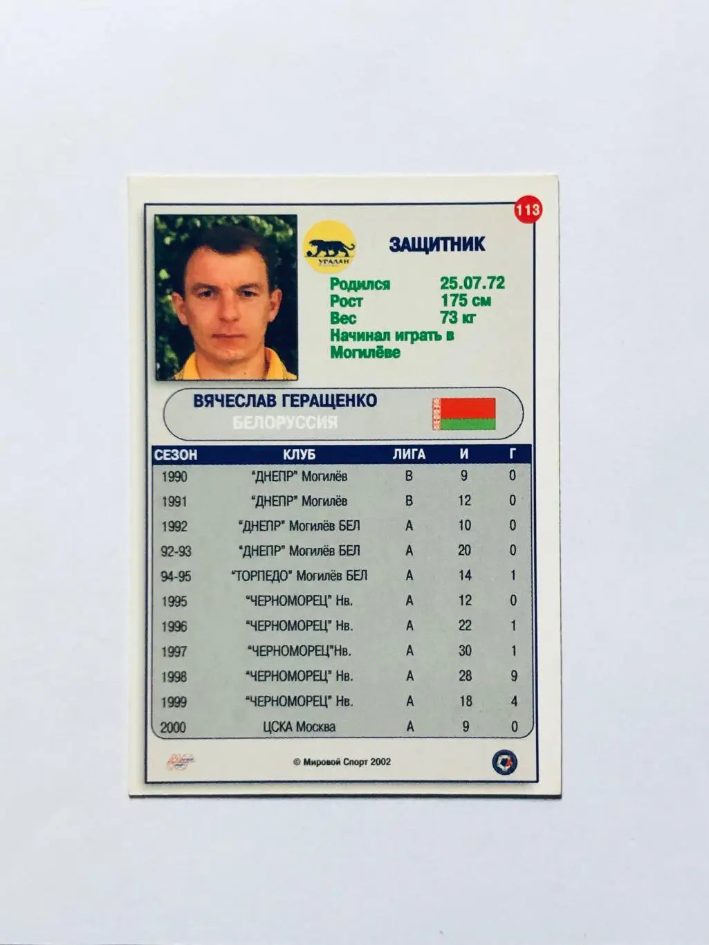 Карточка «МИРОВОЙ СПОРТ» Вячеслав Геращенко Уралан Элиста 1