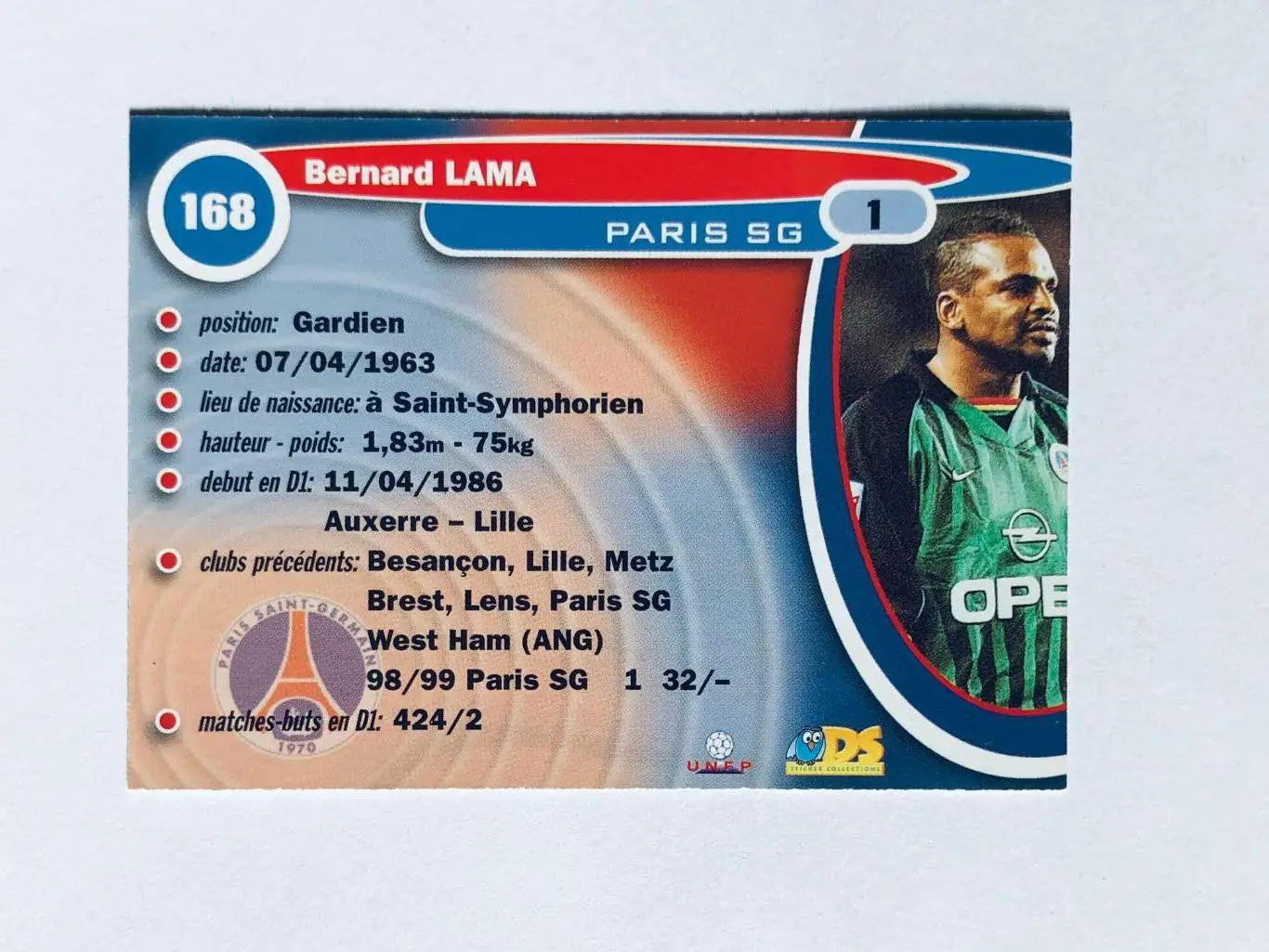 Карточка Bernard Lama Paris SG 1