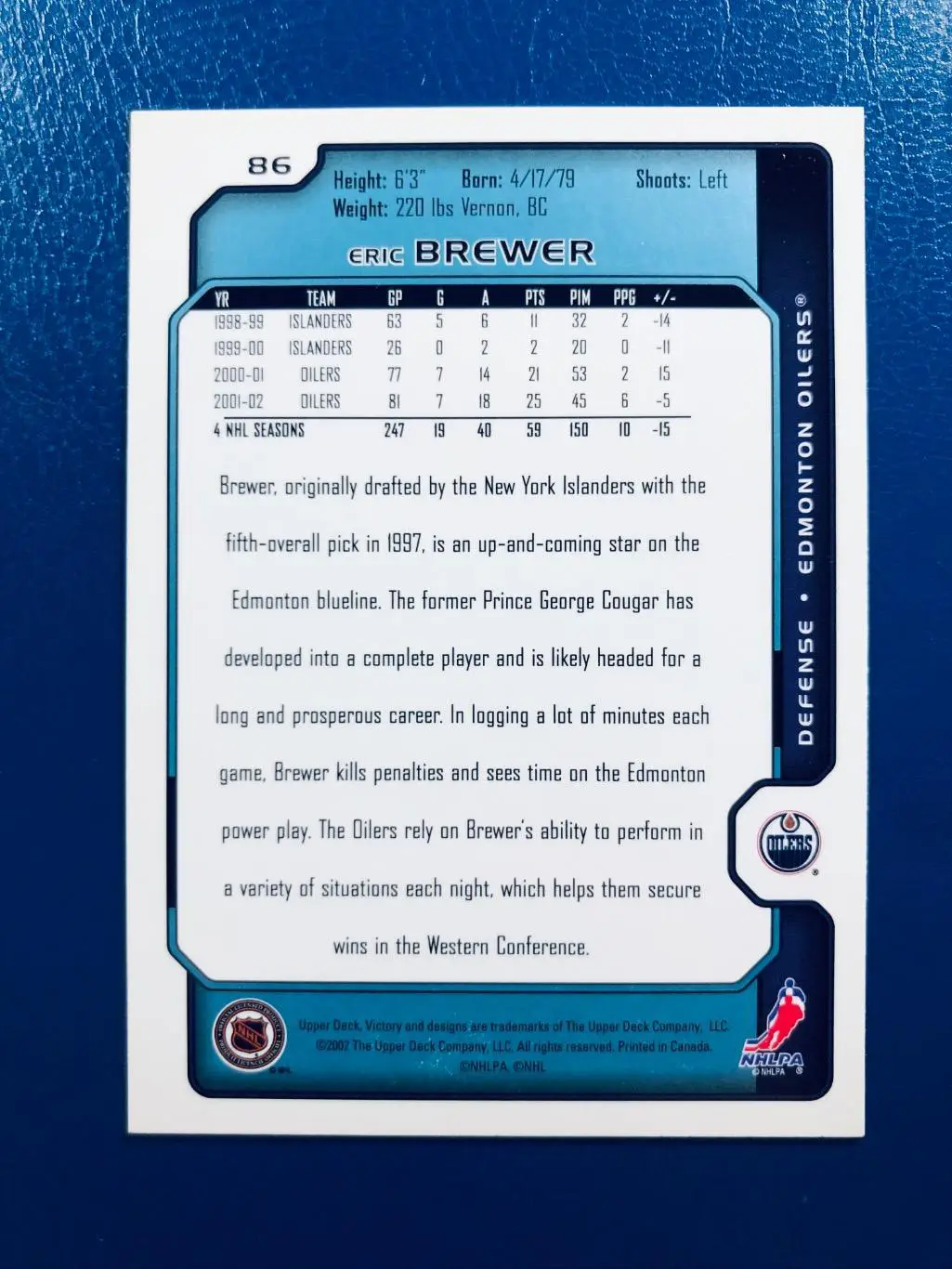 Карточка Eric Brewer Edmonton Oilers 1