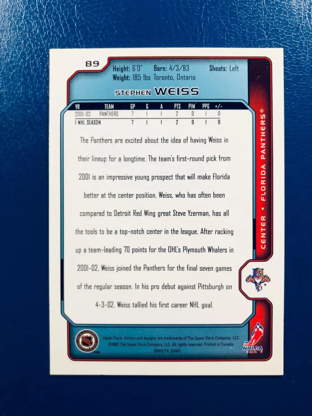 Карточка Stephen Weiss Florida Panthers 1