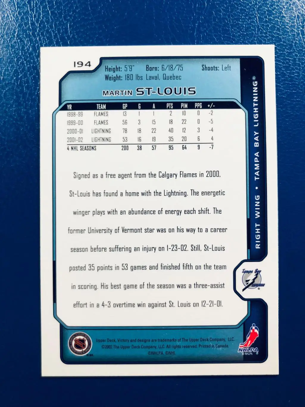 Карточка Martin St-Louis Tampa Bay Lightning 1