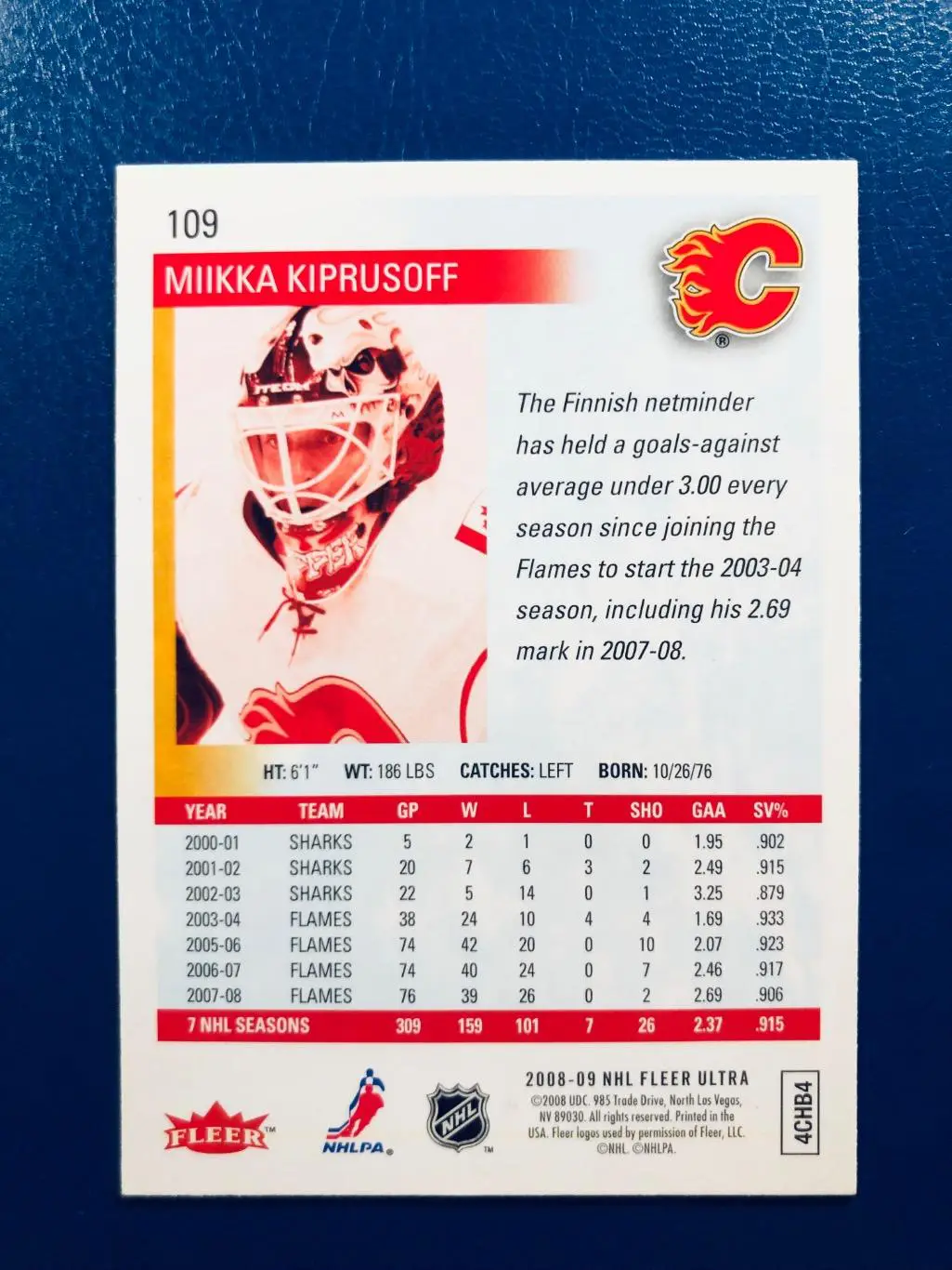 Карточка Miikka Kiprusoff Calgary Flames 1