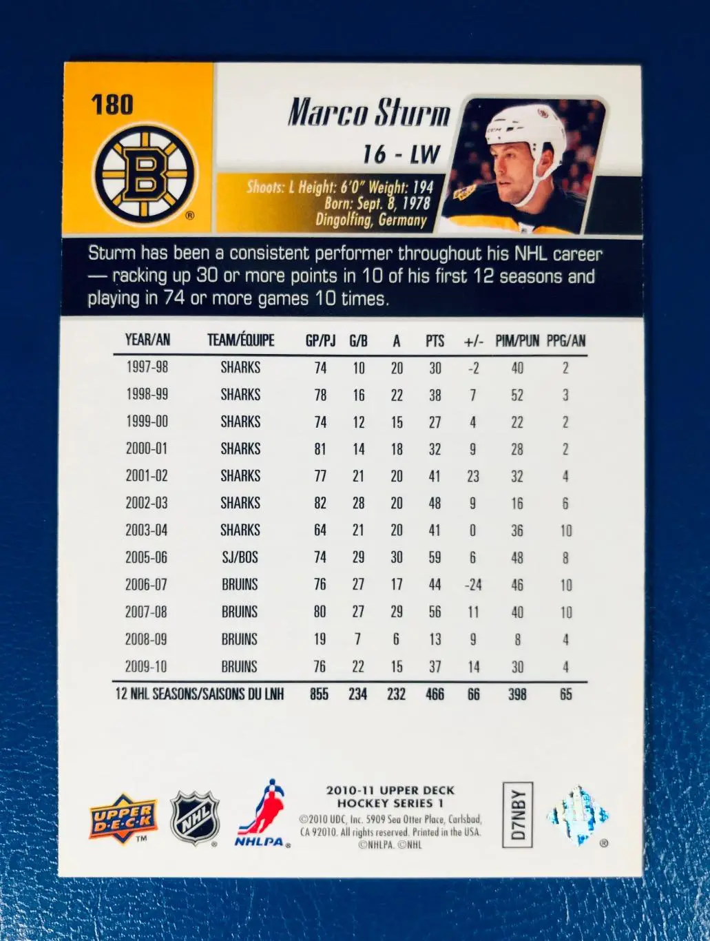 Карточка Marco Sturm Boston Bruins 1