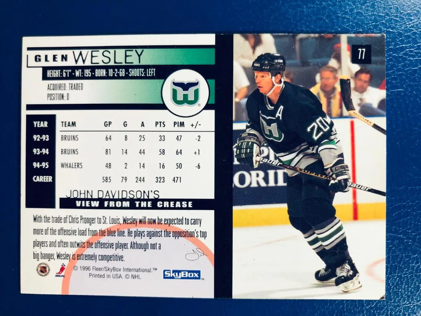 Карточка Glen Wesley “Hartford Whalers” 1