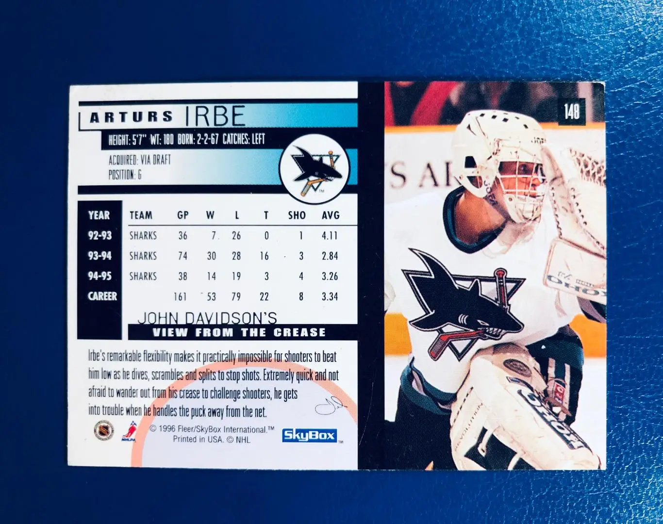 Карточка Arthurs Irbe San Jose Sharks 1