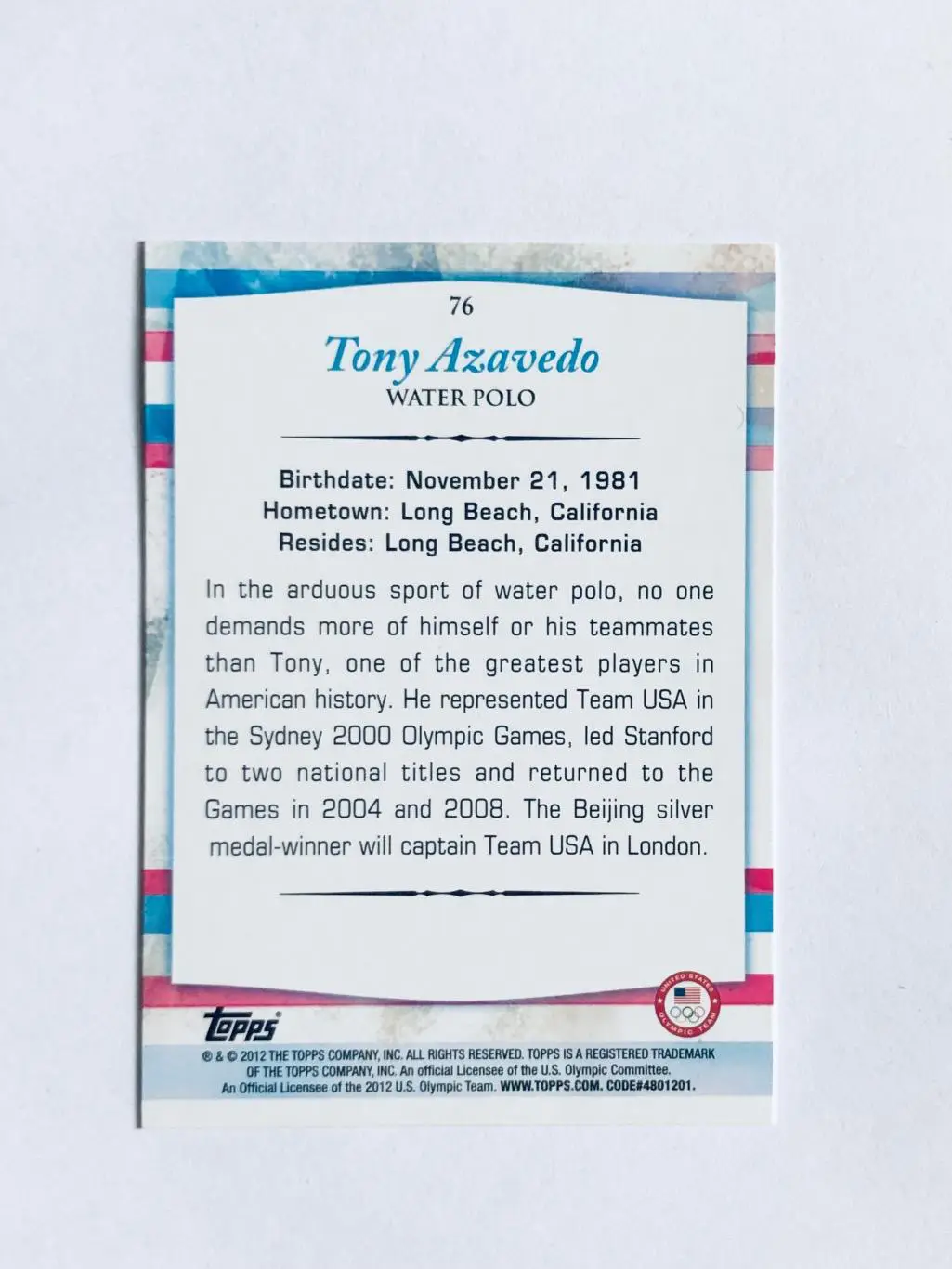 Карточка Tony Azavedo „Водное поло” 1