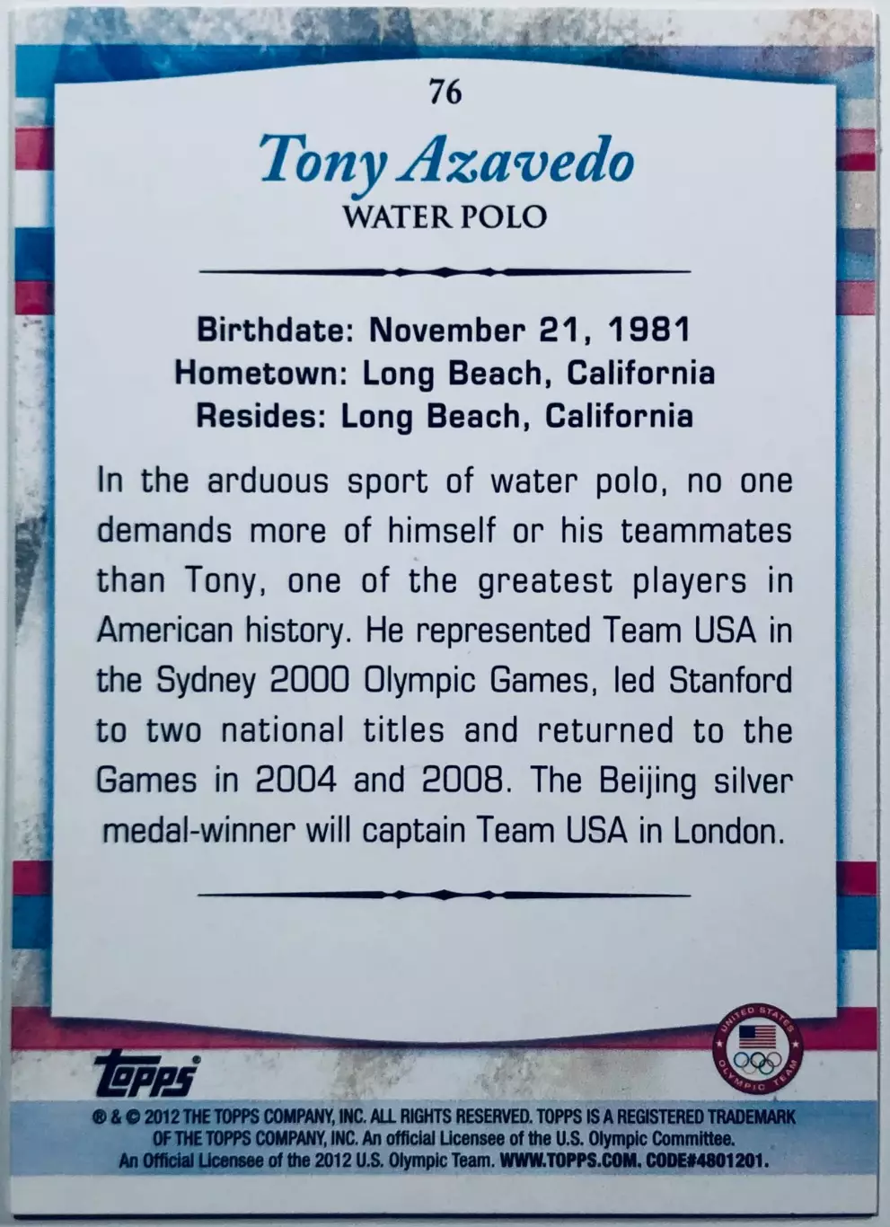 Карточка Tony Azavedo • Водное поло 1